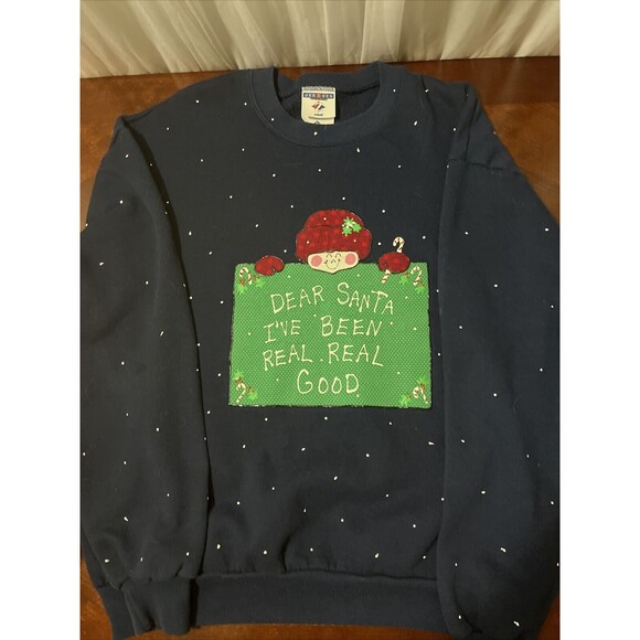 Holiday Christmas Sweat Shirt Dear Santa I’ve Been Real GoodWoman’s Size Large - Picture 1 of 3